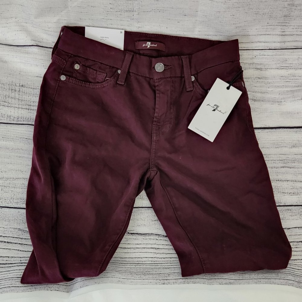 NWT Women's 7 for All Mankind the ankle skinny, Short Inseam in Burgundy